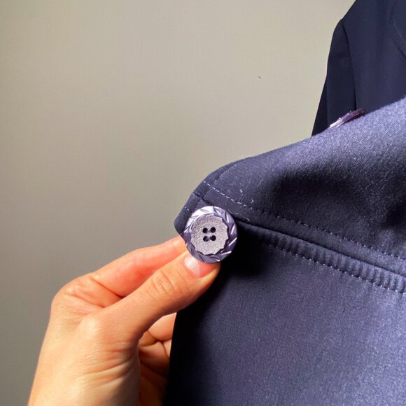 🍂 90s Vintage Navy Blue Minimalist Tailored Fitted Stretchy Blazer - Picture 6 of 7